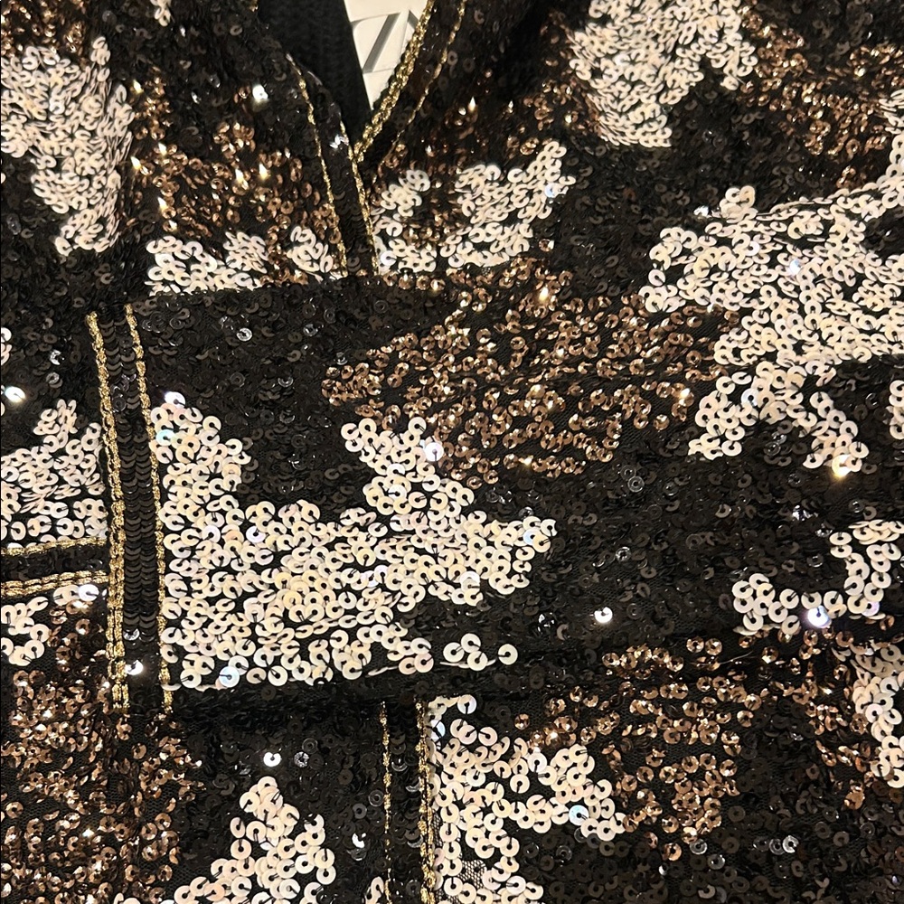 Zara Black, White, & Gold Sequin Open Front Cardigan Size Medium NWT - Picture 4 of 9
